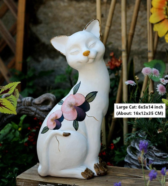 Lovely Cat Statues, Sitting Cats Resin Statue for Garden Ornament, Villa Outdoor Decor Gardening Ideas, Garden Courtyard Decoration, House Warming Gift-Art Painting Canvas