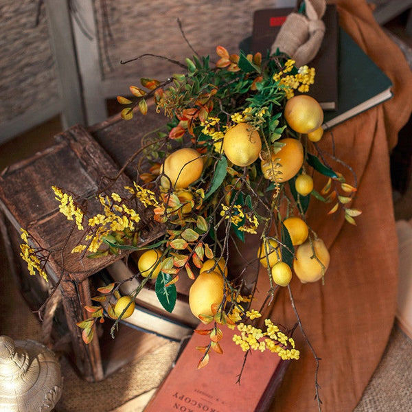 Lemon Branch, Fragrans stems, Fern leaf, Creative Flower Arrangement Ideas for Home Decoration, Unique Artificial Flowers, Simple Artificial Floral for Dining Room Table-Art Painting Canvas