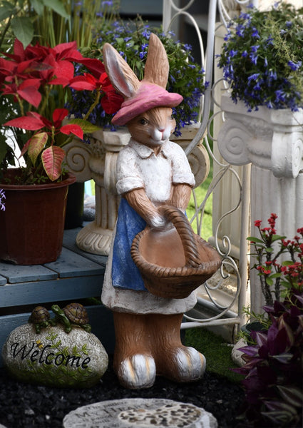 Garden Courtyard Ornaments, Large Rabbit Statue for Garden, Villa Outdoor Decor Gardening Ideas, Bunny Flowerpot, Modern Garden Sculptures-Art Painting Canvas