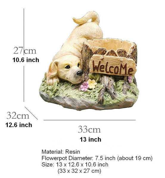 Large Dog Flowerpot, Unique Resin Statue for Garden, Villa Outdoor Decor Gardening Ideas, Creative Modern Statue for Garden Ornaments-Art Painting Canvas