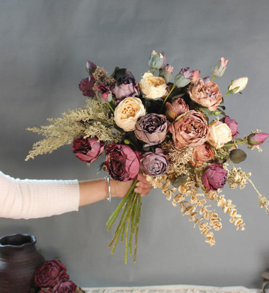 Beautiful Modern Artificial Floral Arrangement for Bedroom, Peony Flowers Arrangement Interior Design, Large Faux Silk Floral Bouquet Table Centerpiece-Art Painting Canvas