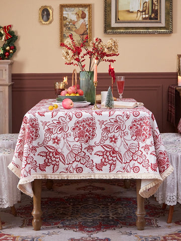 Flower Pattern Tablecloth for Holiday Decoration, Square Tablecloth for Round Table, Large Cotton Rectangle Tablecloth for Home Decoration, Farmhouse Table Cloth Dining Room Table-Art Painting Canvas