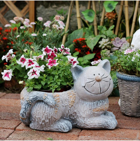 Large Cat Statue, Sitting Cat Flower Pot Statue, Pet Statue for Garden Courtyard Ornaments, Villa Outdoor Decor Gardening Ideas-Art Painting Canvas