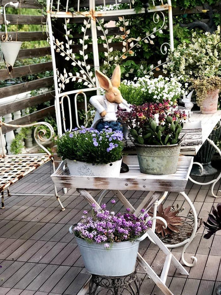 Bunny Flower Pot, Villa Outdoor Decor Gardening Ideas, House Warming Gift, Garden Courtyard Ornament, Large Rabbit Statue for Garden-Art Painting Canvas