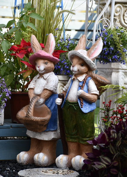 Garden Courtyard Ornaments, Large Rabbit Statue for Garden, Villa Outdoor Decor Gardening Ideas, Bunny Flowerpot, Modern Garden Sculptures-Art Painting Canvas