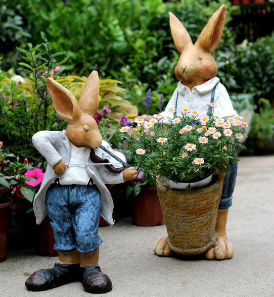Bunny Flower Pot, Villa Outdoor Decor Gardening Ideas, House Warming Gift, Garden Courtyard Ornament, Large Rabbit Statue for Garden-Art Painting Canvas