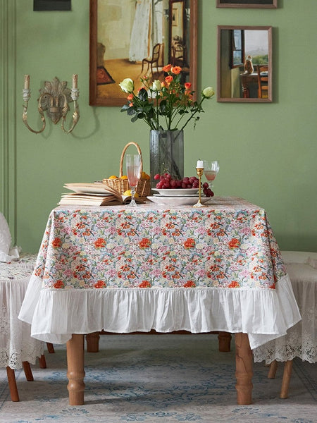 Extra Large Rectangle Tablecloth for Dining Room Table, Natural Spring Flower Farmhouse Table Cloth, Flower Pattern Cotton Tablecloth, Square Tablecloth for Round Table-Art Painting Canvas