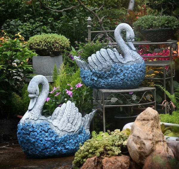 Large Swan Statue for Garden, Swan Flower Pot, Animal Statue for Garden Courtyard Ornament, Villa Outdoor Decor Gardening Ideas-Art Painting Canvas