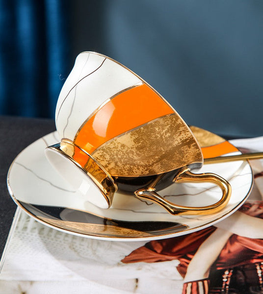 Elegant Royal Ceramic Coffee Cups, Unique Tea Cups and Saucers in Gift Box as Birthday Gift, Beautiful British Tea Cups, Creative Bone China Porcelain Tea Cup Set-Art Painting Canvas