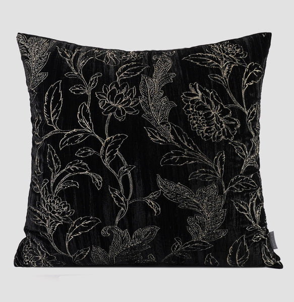 Contemporary Modern Sofa Pillows, Black Embroidery Flower Pattern Pillows for Couch, Decorative Throw Pillows for Bedroom, Large Modern Sofa Pillow for Dining Room-Art Painting Canvas
