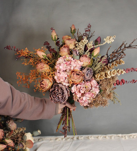 Modern Artificial Floral Arrangement for Bedroom, Beautiful Peony Rose Flowers Arrangement Interior Design, Large Faux Silk Floral Bouquet-Art Painting Canvas