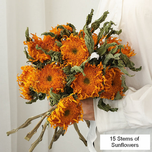 A Bunch of Sunflowers, Natural Decorations, Flower Arrangement, Handmade Artificial Flowers for Home Decor, Natural Dried Sunflower Stems-Art Painting Canvas