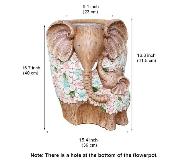 Beautiful Elephant Flowerpot, Modern Garden Flower Pot, Unique Animal Statue for Garden Ornaments, Resin Statue for Garden, Villa Outdoor Decor Gardening Ideas-Art Painting Canvas