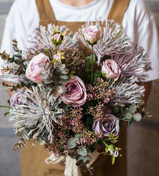 Modern Artificial Flowers for Home Decoration, Rose Flowers, Eucalyptus Globulus, Holly Leaf, Bedroom Flower Arrangement Ideas, Spring Flower Arrangement for Living Room-Art Painting Canvas