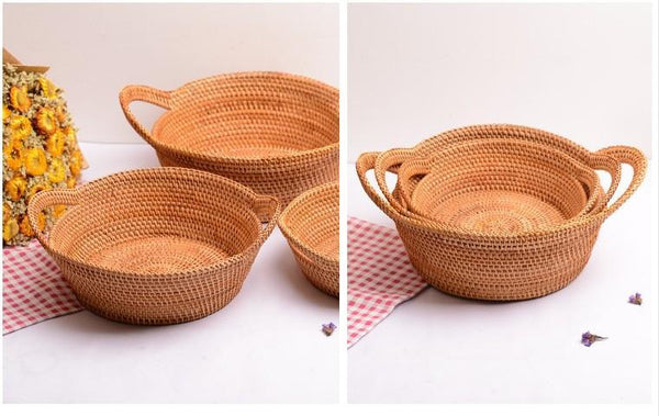 Round Storage Baskets, Storage Baskets for Shelves, Rattan Storage Basket, Woven Storage Basket for Kitchen, Set of 3-Art Painting Canvas