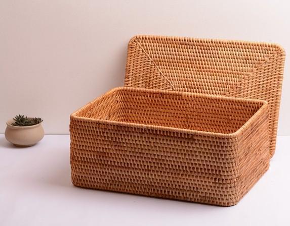 Woven Rattan Baskets, Rectangular Basket with Lid, Rectangular Storage Baskets, Storage Basket for Bedroom, Kitchen Storage Baskets-Art Painting Canvas