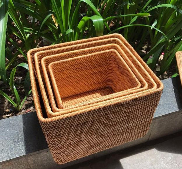 Large Woven Storage Baskets, Rectangular Storage Basket with Lid, Rattan Storage Baskets, Storage Baskets for Living Room, Storage Basket for Bedroom-Art Painting Canvas