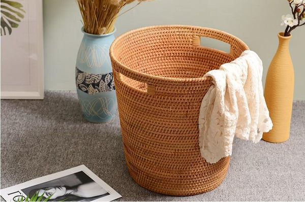 Storage Basket for Bathroom, Large Rattan Storage Basket, Laundry Round Storage Basket, Woven Storage Baskets-Art Painting Canvas