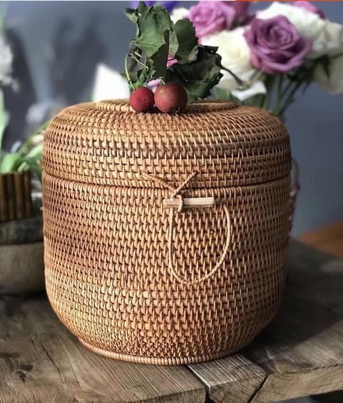 Small Woven Storage Basket, Storage Basket for Dining Room Table, Storage Basket with Lid, Storage Baskets for Kitchen, Rattan Storage Basket-Art Painting Canvas