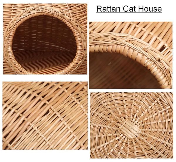 Wicker Cat House Basket with Washable Cushion for Indoor Cats and Dogs, Rattan Cat Bed-Art Painting Canvas