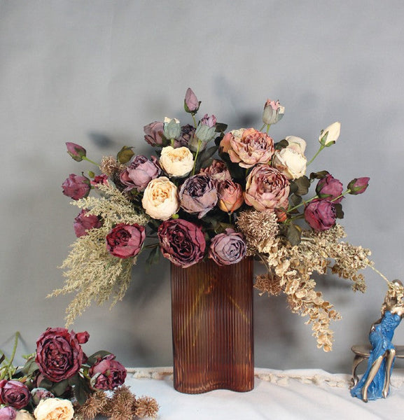 Beautiful Modern Artificial Floral Arrangement for Bedroom, Peony Flowers Arrangement Interior Design, Large Faux Silk Floral Bouquet Table Centerpiece-Art Painting Canvas