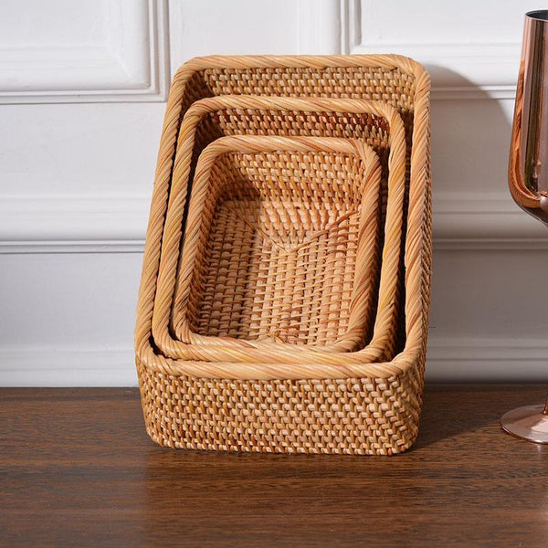 Rectangular Storage Baskets, Storage Baskets for Shelves, Woven Rattan Storage Basket, Kitchen Storage Baskets, Bathroom Storage Baskets-Art Painting Canvas