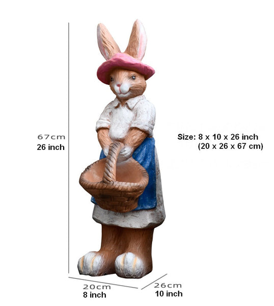 Garden Courtyard Ornaments, Large Rabbit Statue for Garden, Villa Outdoor Decor Gardening Ideas, Bunny Flowerpot, Modern Garden Sculptures-Art Painting Canvas