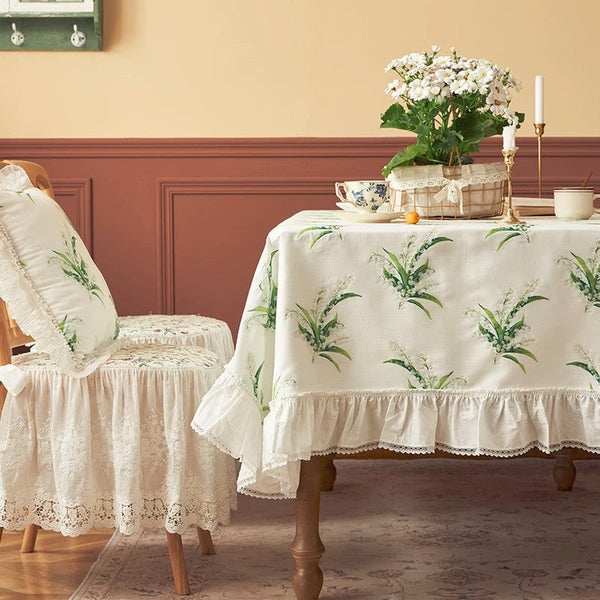 Cotton Embroidery Lace Rectangle Tablecloth for Dining Room Table, Farmhouse Table Cloth, Spring Flower Pattern Tablecloth, Square Tablecloth for Round Table-Art Painting Canvas