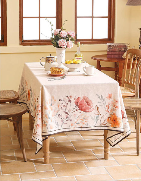 Extra Large Modern Tablecloth, Spring Flower Rustic Table Cover, Rectangle Tablecloth for Dining Table, Square Linen Tablecloth for Coffee Table-Art Painting Canvas