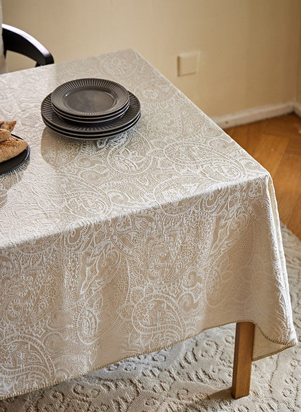 Simple Modern Rectangle Tablecloth for Dining Room Table, Cotton and Linen Flower Pattern Table Covers for Round Table, Square Tablecloth for Kitchen-Art Painting Canvas