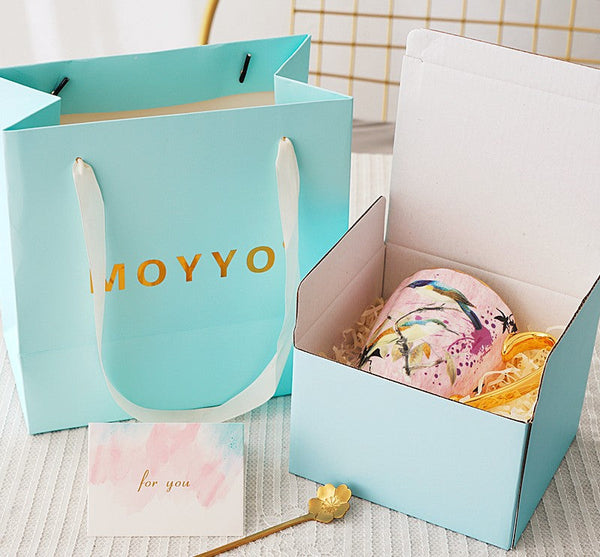 Elegant Pink Ceramic Coffee Mug, Beautiful Bird Flower Ceramic Mug, Large Creative Bone China Porcelain Mug, Large Capacity Ceramic Mugs for Office-Art Painting Canvas