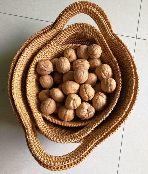 Round Storage Baskets, Storage Baskets for Shelves, Rattan Storage Basket, Woven Storage Basket for Kitchen, Set of 3-Art Painting Canvas