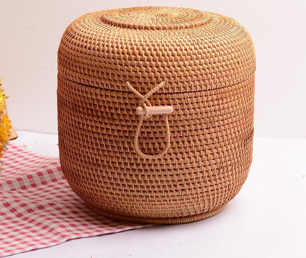 Small Woven Storage Basket, Storage Basket for Dining Room Table, Storage Basket with Lid, Storage Baskets for Kitchen, Rattan Storage Basket-Art Painting Canvas