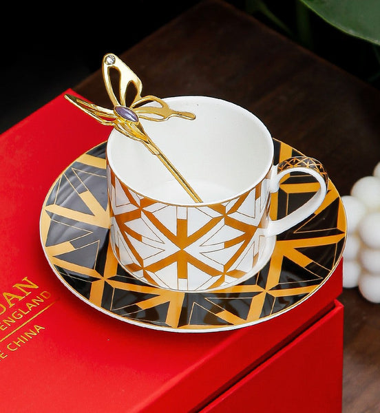 Modern Coffee Cup and Saucer, Elegant Ceramic Cups, Creative Bone China Porcelain Tea Cup Set, Beautiful British Tea Cups-Art Painting Canvas