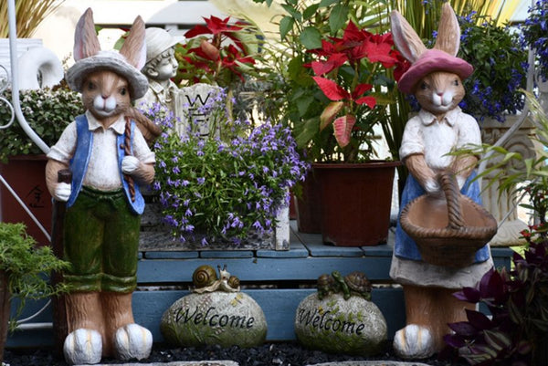Garden Courtyard Ornaments, Large Rabbit Statue for Garden, Villa Outdoor Decor Gardening Ideas, Bunny Flowerpot, Modern Garden Sculptures-Art Painting Canvas