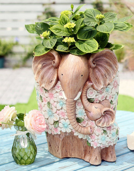 Unique Animal Statue for Garden Ornaments, Beautiful Elephant Flowerpot, Modern Garden Flower Pot, Resin Statue for Garden, Villa Outdoor Decor Gardening Ideas-Art Painting Canvas