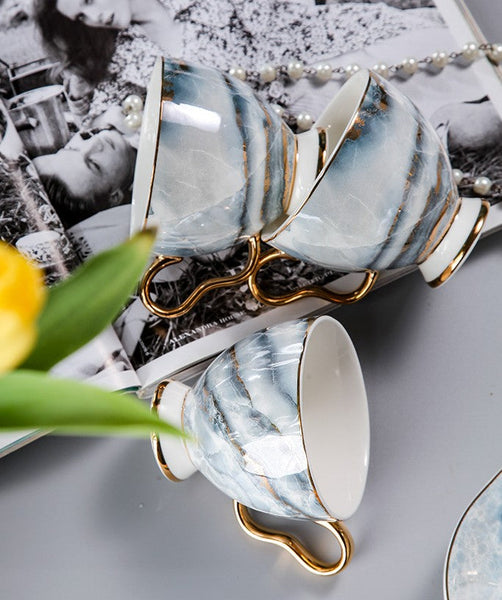 Unique Tea Cups and Saucers in Gift Box as Birthday Gift, Elegant Ceramic Coffee Cups, Beautiful British Tea Cups, Royal Bone China Porcelain Tea Cup Set-Art Painting Canvas