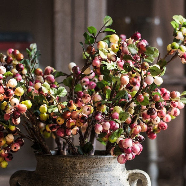 Cranberry Fruit Branch, Flower Arrangement Ideas for Living Room, Unique Artificial Flowers for Home Decoration, Spring Artificial Floral for Bedroom-Art Painting Canvas