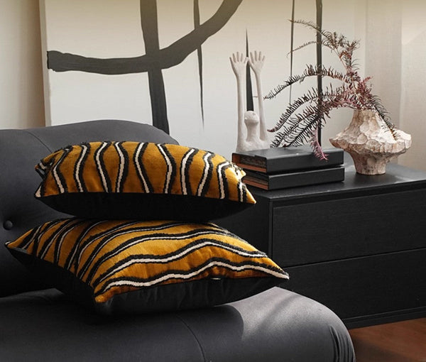 Golden Contemporary Pillows, Abstract Decorative Throw Pillows, Square Modern Throw Pillows for Couch, Large Simple Throw Pillow for Interior Design-Art Painting Canvas