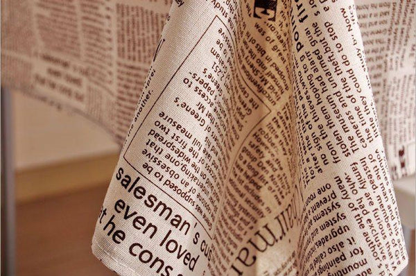 NEWS LETTER - Black White Tablecloth, Table Linen Wedding Home Decor Dining Kitchen-Art Painting Canvas