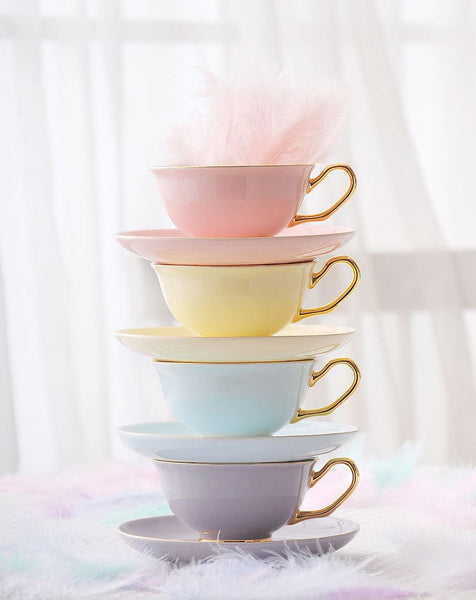 Royal Bone China Porcelain Tea Cup Set, Elegant Flower Pattern Ceramic Coffee Cups, Beautiful British Tea Cups, Unique Afternoon Tea Cups and Saucers in Gift Box-Art Painting Canvas