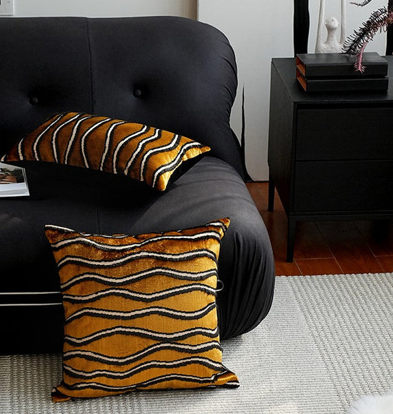 Golden Contemporary Pillows, Abstract Decorative Throw Pillows, Square Modern Throw Pillows for Couch, Large Simple Throw Pillow for Interior Design-Art Painting Canvas