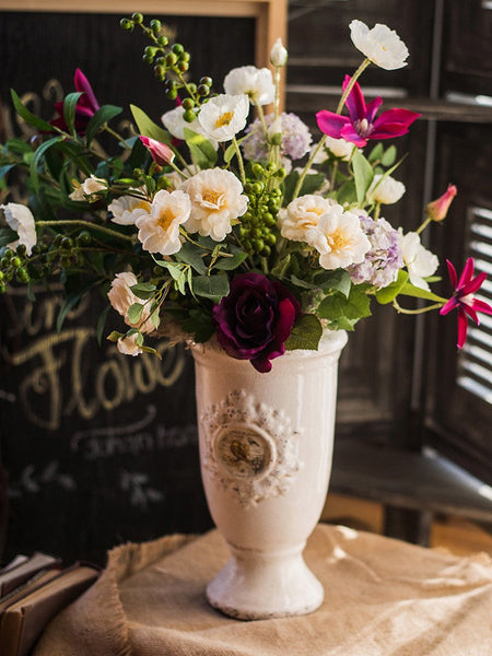 Clematis, Olive Branch, Sweet Alyssum, Corn poppy, Cranberry, Iceberg Rose Flowers, Unique Flower Arrangement for Home Decoration, Beautiful Artificial Flowers for Living Room-Art Painting Canvas