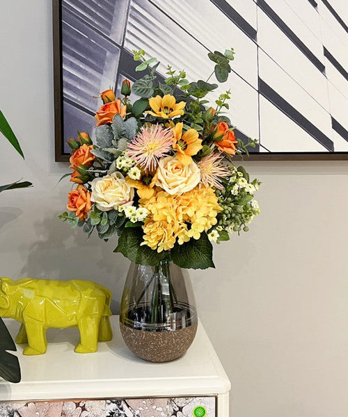 Large Bunch of Autumn Flowers Arrangement Interior Design, Modern Artificial Floral Arrangement for Bedroom, Beautiful Faux Silk Floral Bouquet Table Centerpiece-Art Painting Canvas