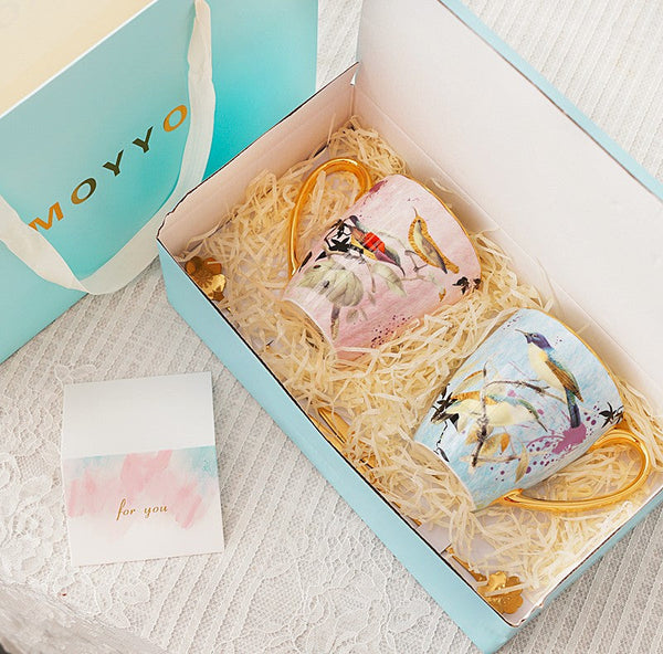 Elegant Ceramic Coffee Mug, Beautiful Bird Flower Ceramic Mug, Large Creative Bone China Porcelain Mug, Large Capacity Ceramic Mugs for Office-Art Painting Canvas