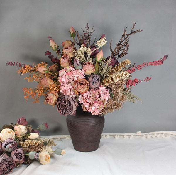 Modern Artificial Floral Arrangement for Bedroom, Beautiful Peony Rose Flowers Arrangement Interior Design, Large Faux Silk Floral Bouquet-Art Painting Canvas