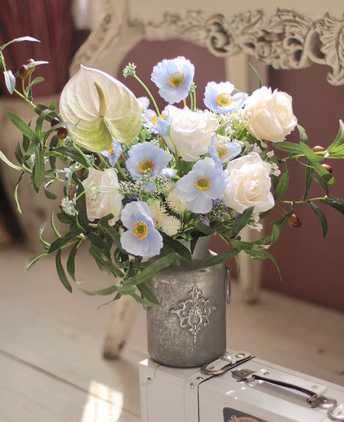 Large Bunch of Romantic Flowers, Table Centerpiece, Beautiful Spring Flower Arrangement for Home Decoration, Real Touch Artificial Floral for Living Room-Art Painting Canvas