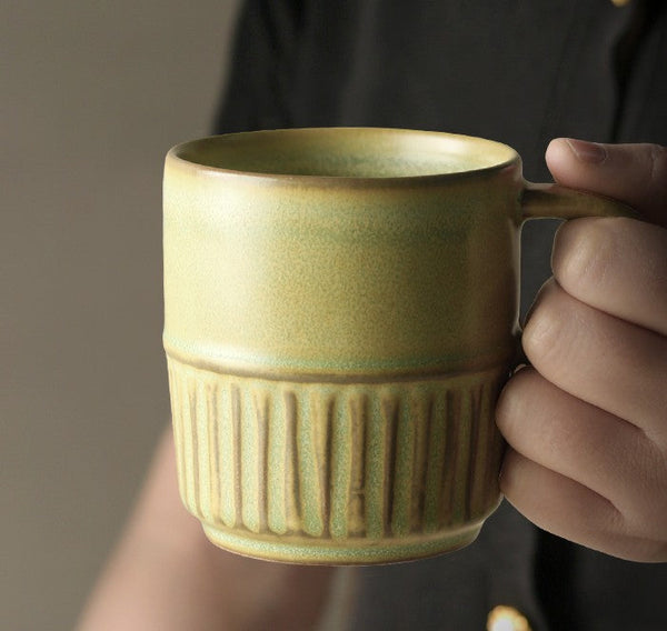 Elegant Porcelain Coffee Cups, Large Capacity Coffee Cup, Handmade Ceramic Coffee Mug, Large Pottery Coffee Cup, Large Tea Cup-Art Painting Canvas