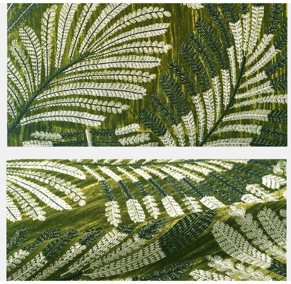 Large Throw Pillow for Interior Design, Embroidery Leaves Green Decorative Sofa Pillows, Luxury Decorative Throw Pillows for Couch, Large Square Modern Sofa Pillows