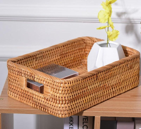 Rectangular Storage Baskets for Pantry, Rattan Storage Basket for Shelves, Storage Baskets for Kitchen, Woven Storage Baskets-Art Painting Canvas